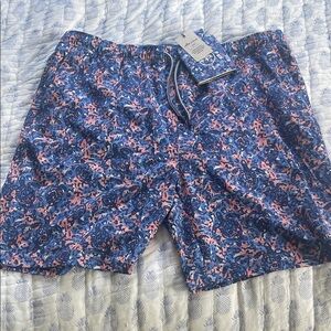 Peter Millar Blue and Pink Patterned Swim Trunks